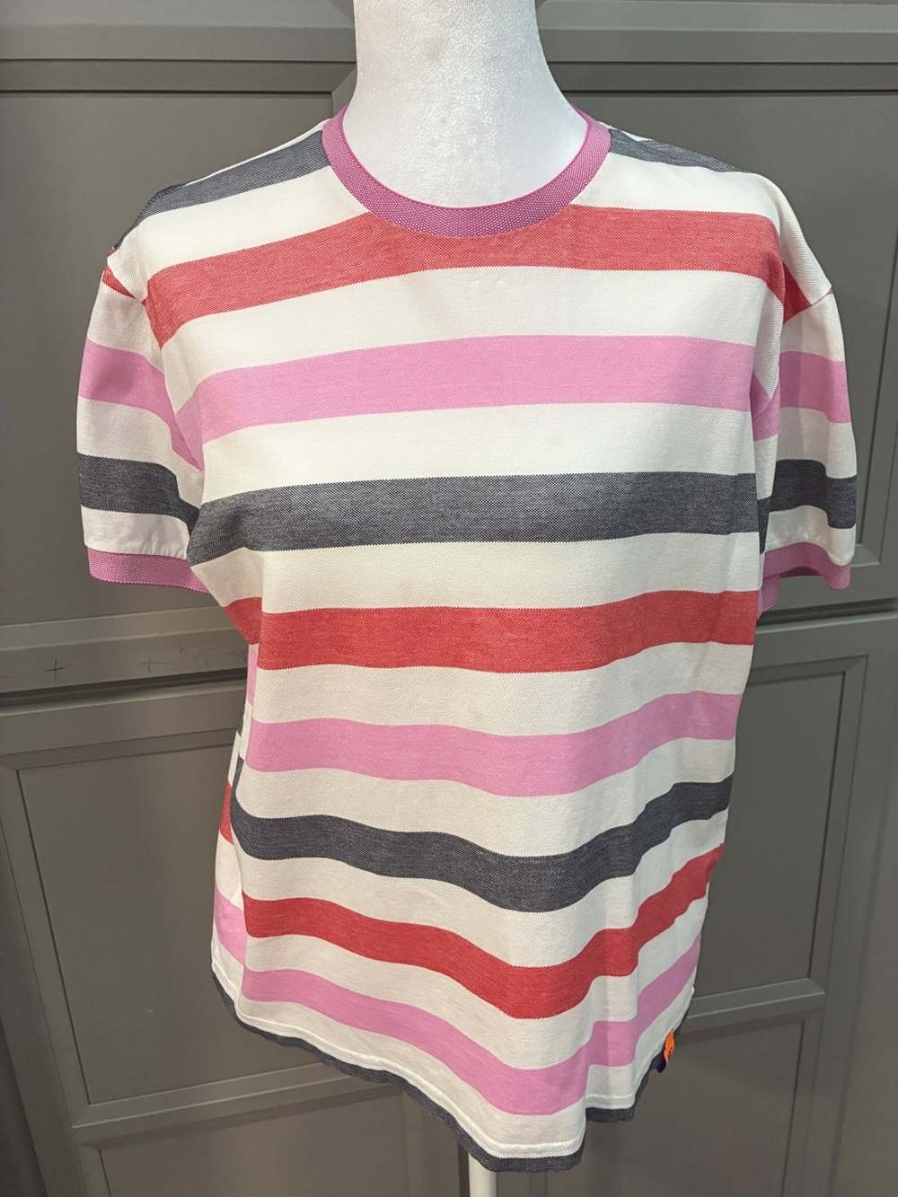 Women's Short-Sleeve Striped Tee in Pink, Coral & Gray